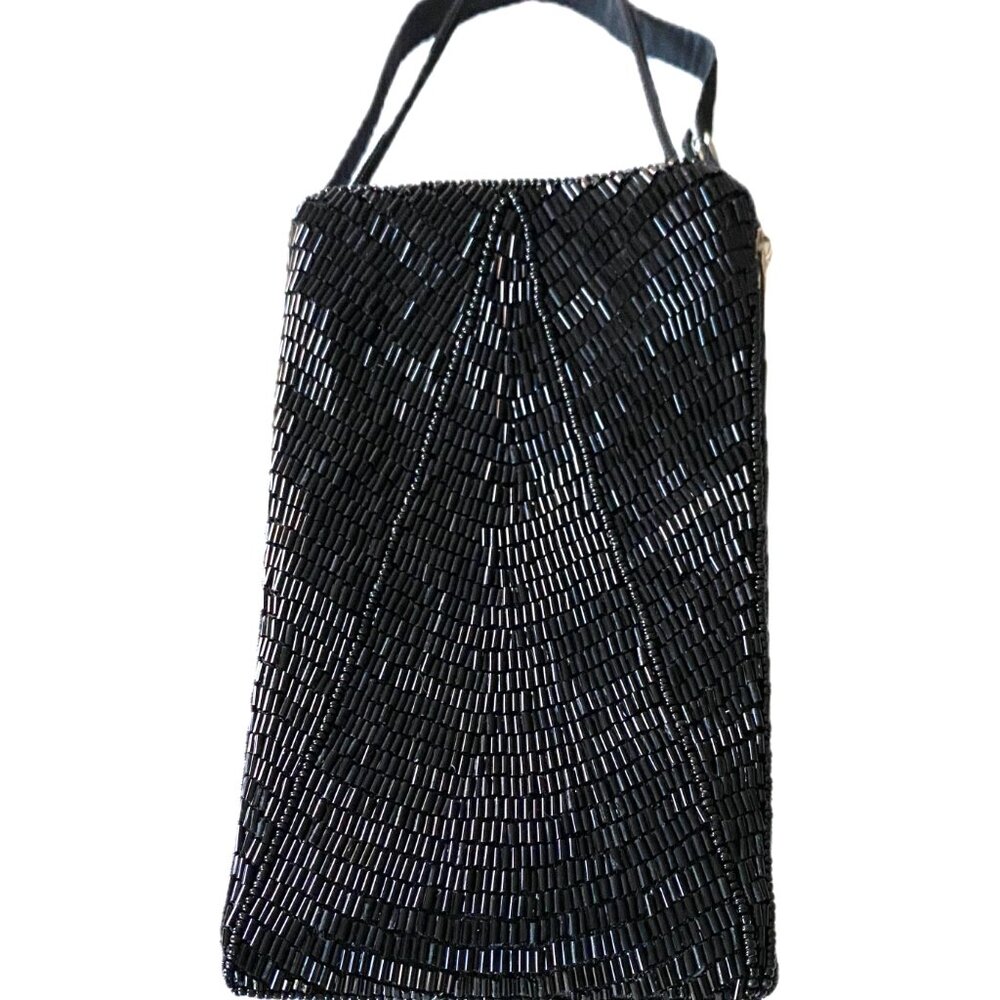 Bamboo Trading Black Beaded Fabric Mini-Crossbody Bag/Clutch Handcrafted - Picture 4 of 11